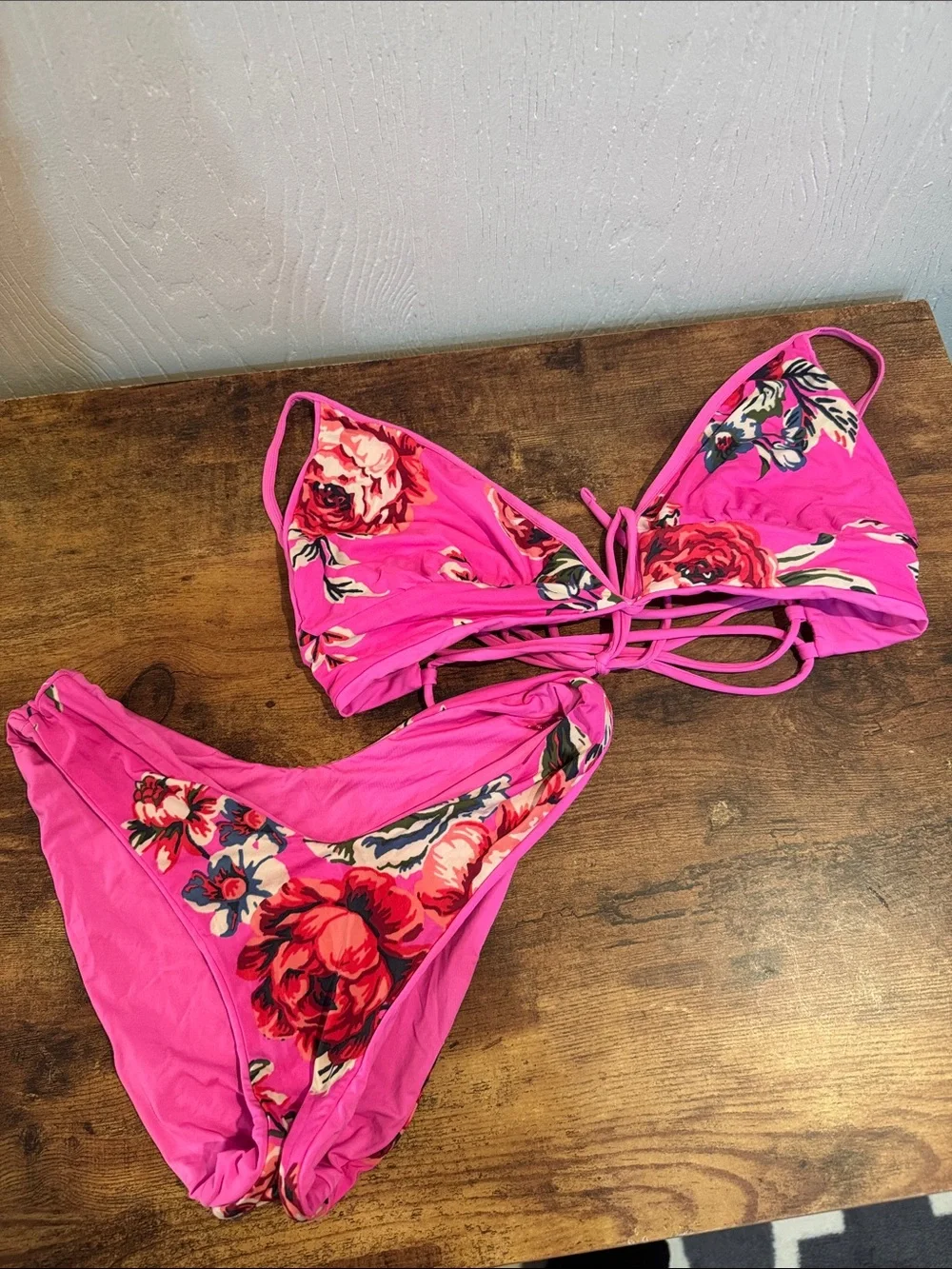 Hot Pink Floral Reversible Bikini Set